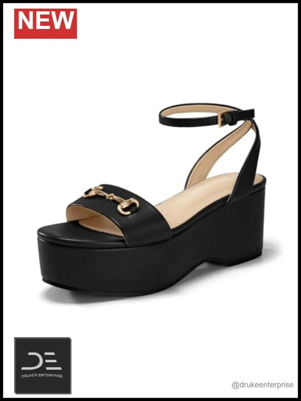 Platform Wedge Sandals Open Toe Ankle Strap Chunky Heels Faux Leather Padded